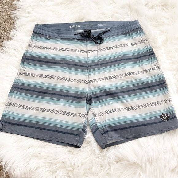 Roark Blue and Gray Board Shorts with Striped Design - Picture 1 of 2